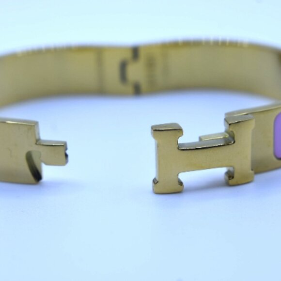 New Hermes Clic H PINK Enamel Silver Bracelet, Box, Shop Bag, Pouch, Receipt - Picture 3 of 7
